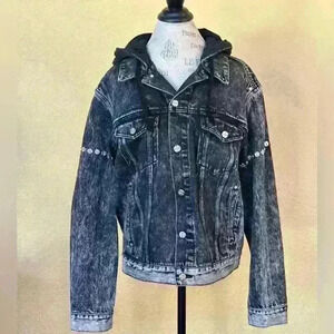 SMFK “Hobo Denim Hooded Jacket” Oversized Black Acid Wash Size 2 New Without Tag